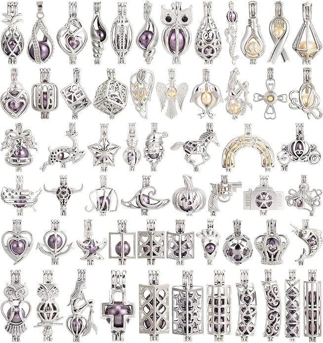 Mixed Pearl Cage Locket Pendants Set, Essential Oil Diffuser DIY Necklace Bracelet Jewelry Making Craft, Bulk Beads Aromatherapy Diffuser Charms Gifts for Women Girls