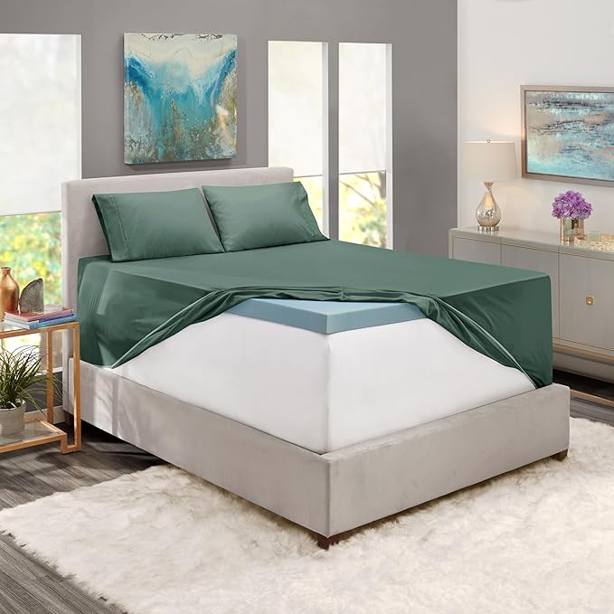 Nestl Queen Size Sheet Set, 4 Piece Extra Deep Pocket (18-24 inches), Microfiber, Cooling, Hotel Luxury, Soft, Breathable, Wrinkle-Free, Easy to Care, Forest Green