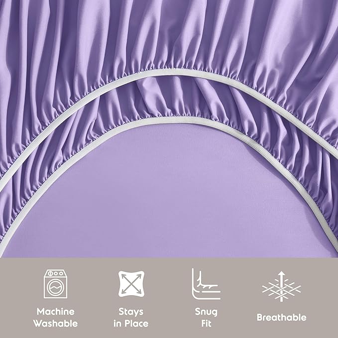 Nestl Extra Deep Queen Sheet Set - 6 Piece Breathable & Cooling Sheets - Hotel Luxury Bedding Set w/18-24 Inch Deep Pockets - Easy & Secure Fit - Super Soft, Wrinkle Free & Comfy - Lavender