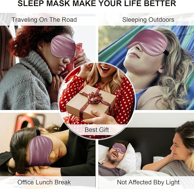 Silk Sleep Mask, Black, Adjustable Strap for Light Blocking, Travel Rest, Puffy Eyes Relief, Single Pack (Pink)