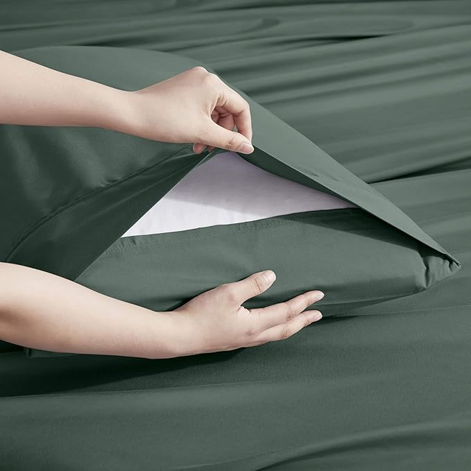 Nestl Extra Deep Queen Sheet Set - 6 Piece Breathable & Cooling Sheets - Hotel Luxury Bedding Set w/18-24 Inch Deep Pockets - Easy & Secure Fit - Super Soft, Wrinkle Free & Comfy - Dark Green