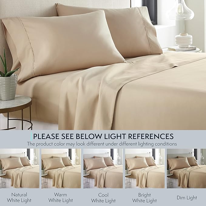 HC COLLECTION Bed Sheets Full Size Set, Hotel Luxury Platinum 1800 Series Brushed Microfiber Sheet w/Pillow Cases, Ultra Soft Lightweight 4 Pcs Bedding for Hot Sleepers Men Women Teens, Taupe