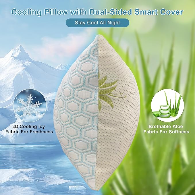 Memory Foam Pillows Standard Size Set of 2 Viscose from Bamboo Cooling Pillows for Hot Sleepers Adjustable Cool Pillow for Side Back Stomach Sleepers with Removable Washable Cover, 20"*26"