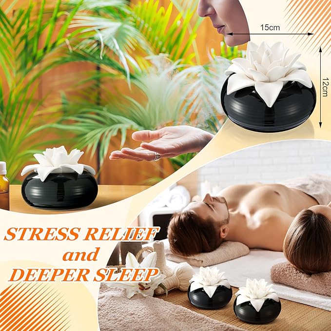 Honeydak 1 Pcs Reedless Ceramic Diffuser Set, Porcelain White Flower Aromatherapy Essential Oil Diffuser for Home Office Bathroom Tabletop Decor, Non-Electric, Valentines Day Gift (Magnolia)