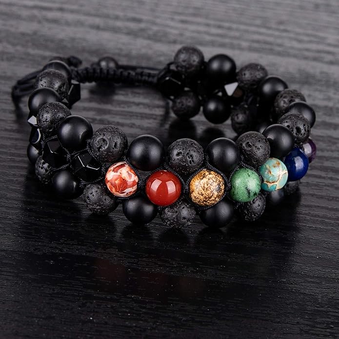 8mm Natural Lava Rock Stone Bracelets for Men, Healing Crystal Essential Oil Diffuser Beads Bracelet Chakra Yoga Energy Anxiety Gemstone Bracelet