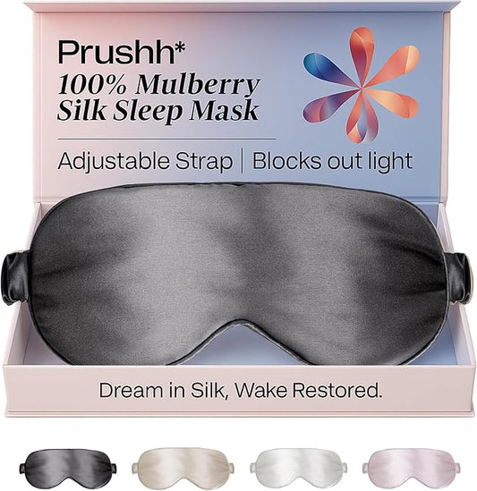 Adjustable Blackout Silk Sleep Mask - Luxurious 100% Pure Mulberry Eye Mask for Restful Sleep & Travel, Hypoallergenic, Cooling, for Women & Men, Grade 6A Silk (Charcoal Grey)