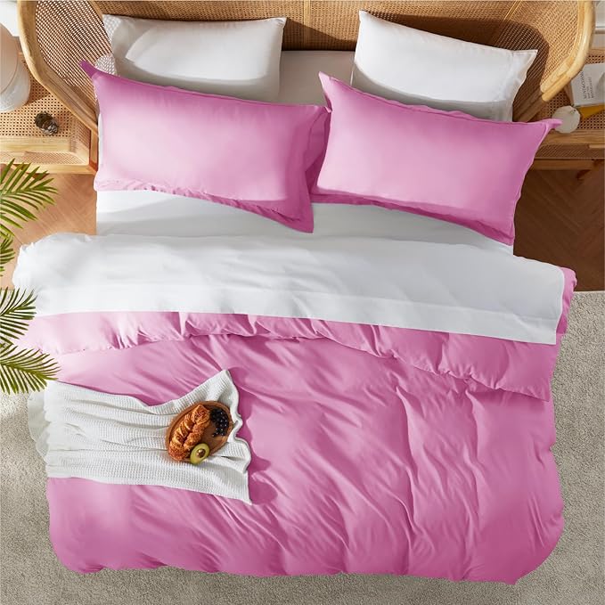 Nestl Twin Duvet Cover Set with Comforter Insert - Light Pink 3 Piece 68x90 Duvet Cover & 1 Pillow Sham with White Quilted Down Alternative Comforter, Ultra Soft, All Season