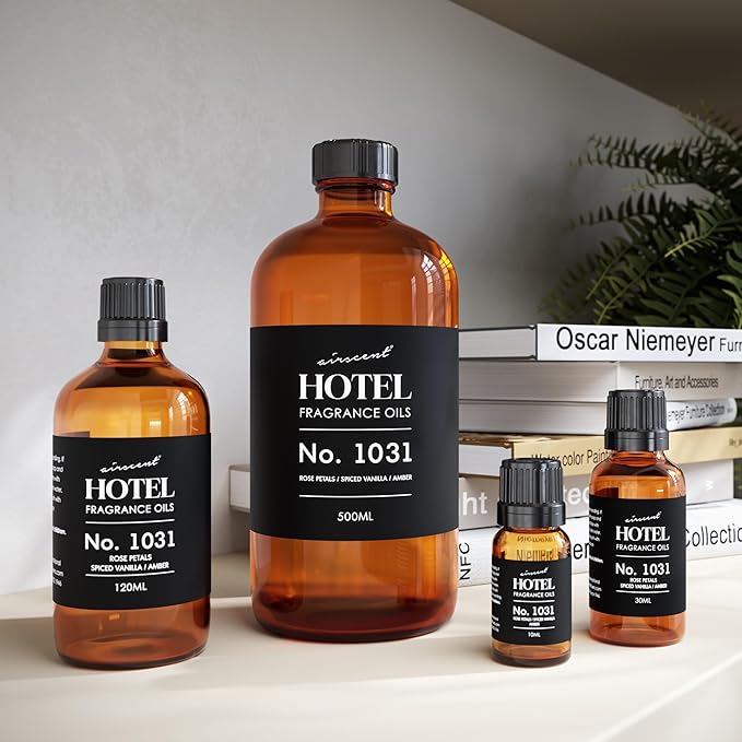 AirScent Hotel Diffuser Oil No. 1031 - Rose Petals Spiced Vanilla Amber - Hotel Scent Dupe - Fragrance Oil for Ultrasonic and Waterless Diffusers and Crafting - 500 mL, 16.9 fl oz Glass Bottle