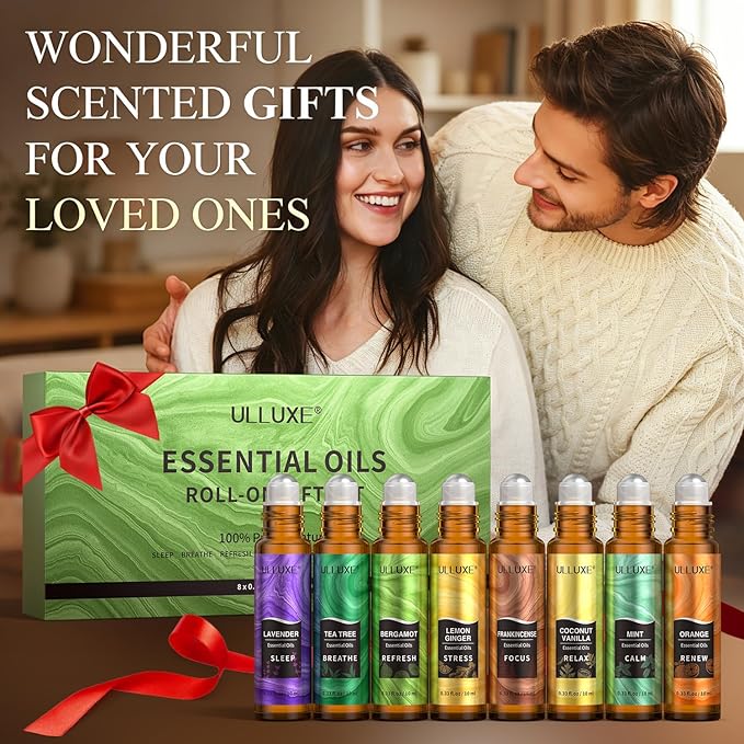 Essential Oils Roll On Set 8 Pack 8 Scent, Mothers Day Gift for Mom, Wife, Relaxing, Self Care Gifts for Women, Essential Oil Roller Set, Natural Aromatherapy Roll Oil Blends for Skin