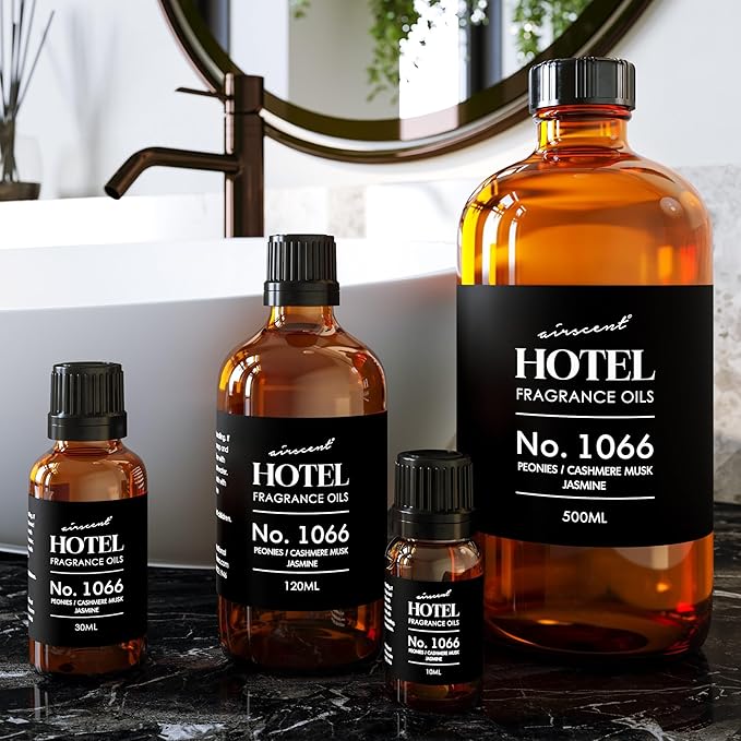 AirScent Hotel Diffuser Oil No. 1066 - Peonies Cashmere Jasmine - Premium Fragrance Oil for Ultrasonic and Waterless Diffusers and Crafting - 10 mL, 0.34 fl oz Glass Dropper Bottle