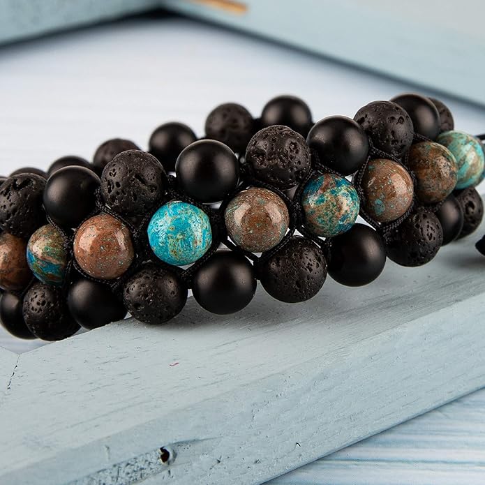 8mm Natural Lava Rock Stone Bracelets for Men, Healing Crystal Essential Oil Diffuser Beads Bracelet Chakra Yoga Energy Anxiety Gemstone Bracelet