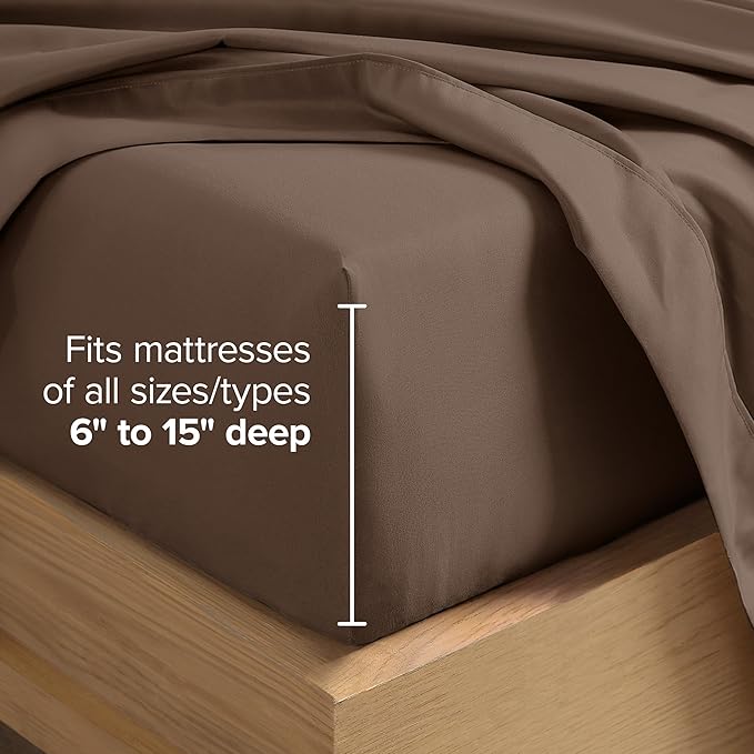Bare Home Hotel Luxury Full XL Sheet Set, Extra Soft - 6 Piece Set - Deep Pockets - Easy Fit - Cooling & Breathable - Wrinkle, Fade, Stain Resistant - Includes 4 Pillowcases (Full XL, Cocoa)