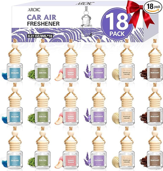 AROIC Car Air Freshener, 18 Pack Long Lasting Hanging Car Air Freshener Diffuser Set for Women & Men, 6 Scents Essential Oil Vehicle Aroma Fragrance Mothers Day Gift (8ml Each)