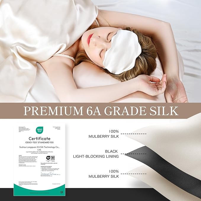 100% Pure Mulberry Silk Sleep Mask, 19 Momme Cloud Shape Blackout Eye Mask for Women/Toddlers, Adjustable Cooling Silk Eye Mask for Sleeping, Gifts for Her/Kids, Lavender