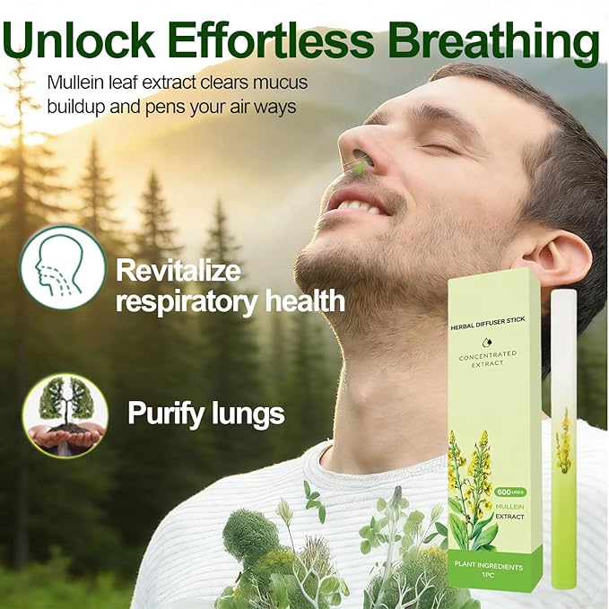 2Pack Herbal Diffuser Pens, Mullein Diffuser for Lung Cleansing, Free Breathing & Energy Diffuser with Guarana, Green Tea Extract, VB12, Peppermint-600 Uses