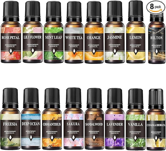 A CENTER Essential Oils Set Created for Humidifiers and Diffusers, Aromatherapy Diffuser Oils Scents, Essential Oil Kit for Home Use, Essential Oil Pack with Various Scents（8X10ML
