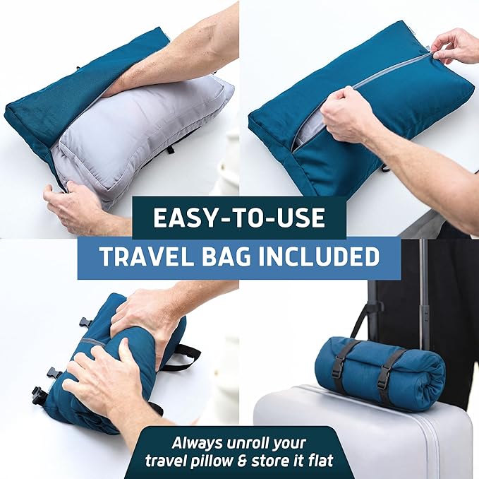 Lunderg Travel-Size Parkin CPAP Pillow for Side & Back Sleepers - Down Alternative with Adjustable Filling, 100% Cotton Case & Travel Bag Included - Reduce Mask Leaks & Pressure - Works with All Masks