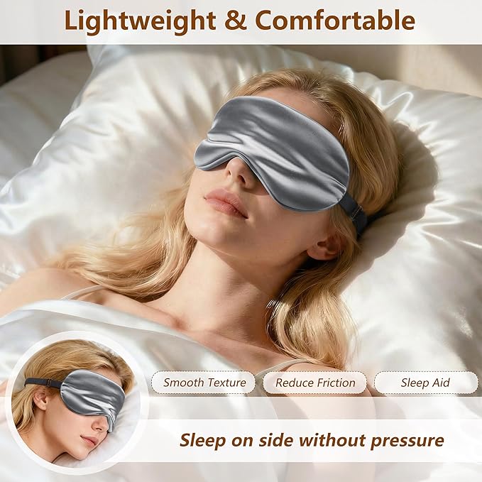 Sleep Mask Silk Eye Mask for Men Sleeping Mask, Adjustable Elastic Strap for Night Shading Sleep Mask, Soft and Comfortable for Both Men and Women (Grey, 3 Packs)