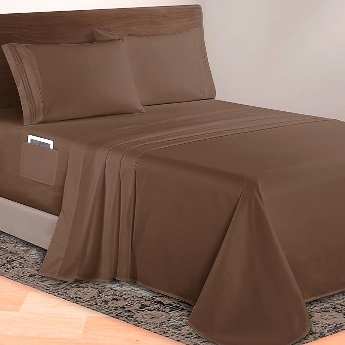 Elegant Comfort Luxurious 1500 Premium Hotel Quality Microfiber 4-Piece Sheet Set, 18-24 Inches Deep - Extra Deep Pocket Sheets - Ultra Soft 4PC Deep Pocket Sheets, Full, Taupe