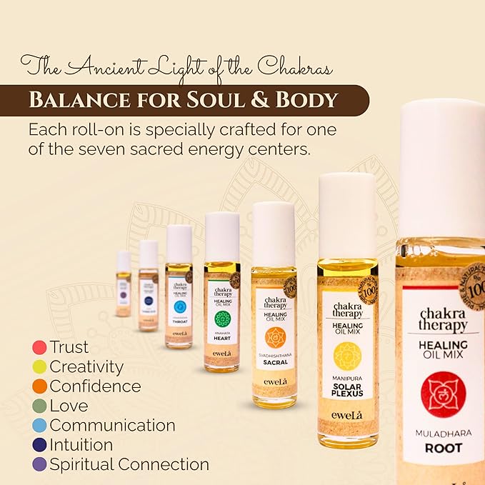Chakra Essential Oil Roll On Set – 7×10ml Healing Oils for Meditation, Yoga & Reiki – Natural Aromatherapy Blends to Balance 7 Chakras – Vegan, Relaxation & Wellness Gift Set