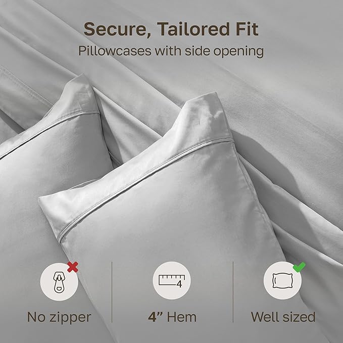 California Design Den King Size Pillowcase Set - 400 Thread Count, 100% Cotton Sateen, Set of 2 Pillow Covers, Soft and Breathable - Light Grey