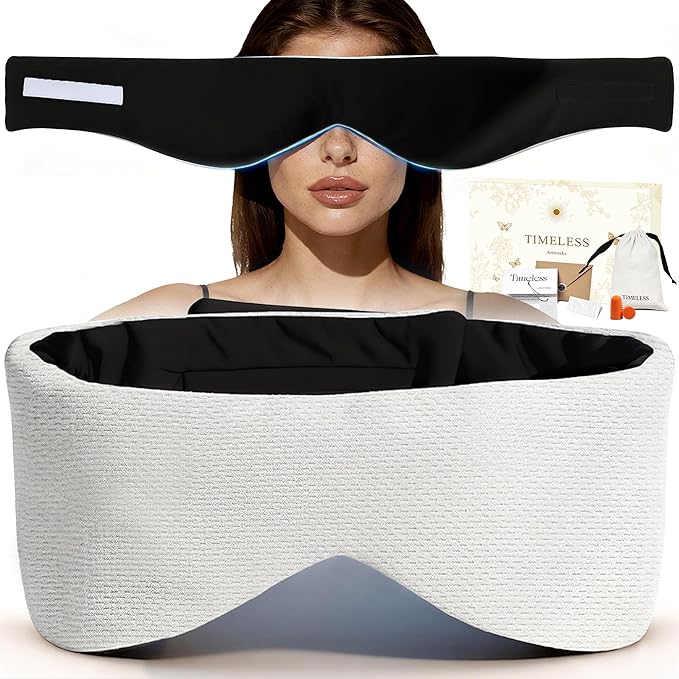 Soft Reversible Cotton Eye Mask, Obsidian Black&Grey Full-Coverage Adjustable Breathable Wrap, Ultra-Light Total Blackout Blindfold for Travel Nap, Ready-to-Gift Set for Women Men Couples Adults