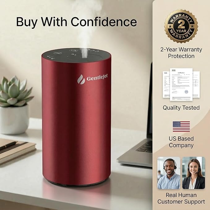 GentleJet LiteMist Waterless Nebulizing Essential Oil Diffuser – Cold Air Aromatherapy, USB-C Cordless 2000mAh Battery, Aluminum Portable for Home Office Car, 20ml