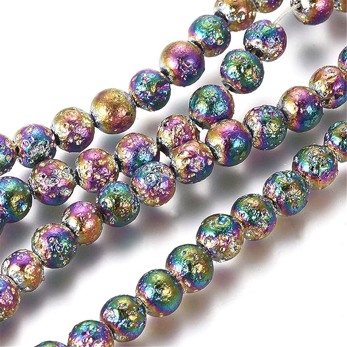 Craftdady 425Pcs Natural Round Lava Stone Beads 4mm Rainbow Colorful Volcanic Rock Gemstone Loose Beads Metallic Energy Healing Chakra Beads for Jewelry Craft Essential Oil Bracelet
