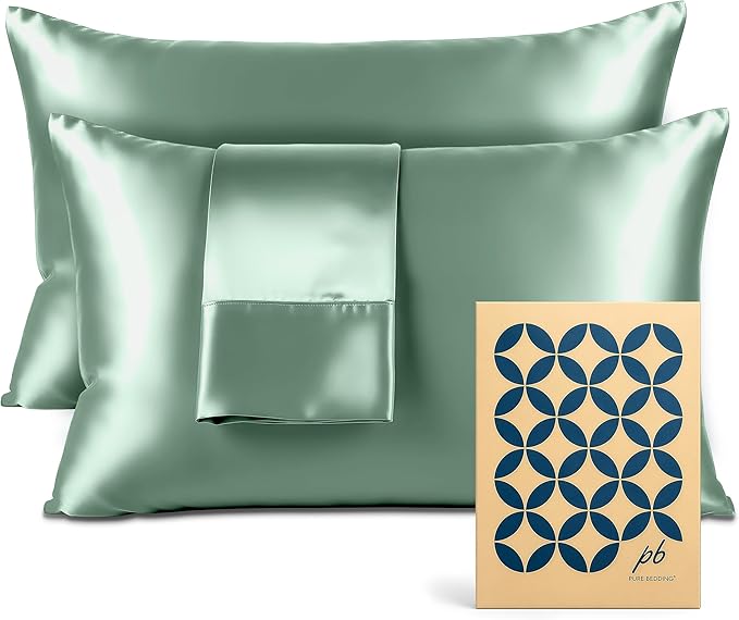 Satin Pillowcase 2 Pack - Queen Size (20"x30", Champagne Green) - Silky Pillow Cases for Hair and Skin - Satin Pillow Covers with Envelope Closure - Extra Soft Premium Microfiber