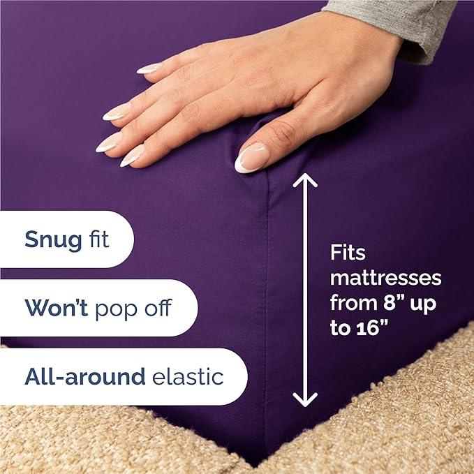 Split King Size 5 Piece Sheet Set - Comfy Breathable & Cooling Sheets - Hotel Luxury Bed Sheets for Women & Men - Deep Pockets, Easy-Fit, Soft and Wrinkle Free Sheets - Purple Oeko-Tex Bed Sheet Set