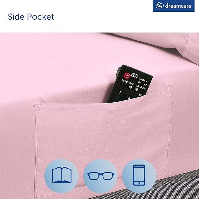 DREAMCARE Queen Sheet Set - 6 pcs Breathable Cooling Bed Sheets - up to 21" Extra Deep Pocket Queen Sheets Set with Side Pockets - Extra Soft 100% Brushed Hypoallergenic Hotel Luxury Bedding - Pink