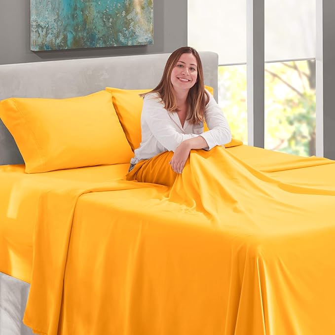 Nestl Twin Size Sheet Set, 4 Piece Extra Deep Pocket (18-24 inches), Microfiber, Hotel Luxury, Soft, Breathable, Wrinkle-Free, Easy to Care, Yellow