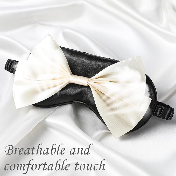 Silk Bow Sleepping Eye Mask - Soft Silk Black Comfortable Blindfold Block Light Eyes Masks for Women Travel Bed Sleep Office Sleepover Nap Party Gift Supplies