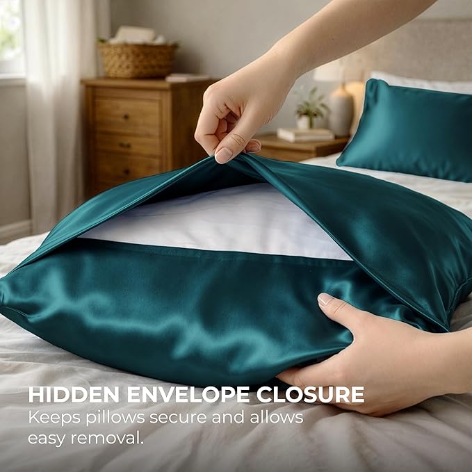 Satin Pillowcase 2 Pack - Queen Size (20"x30", Teal) - Silky Pillow Cases for Hair and Skin - Satin Pillow Covers with Envelope Closure - Extra Soft Premium Microfiber