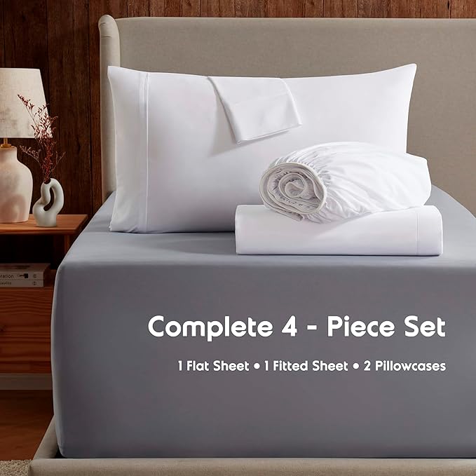 Nestl Extra Deep Twin XL Sheet Set - 4 Piece Breathable & Cooling Sheets - Hotel Luxury Bedding Set w/18-24 Inch Deep Pockets - Easy & Secure Fit - Super Soft, Wrinkle Free & Comfy - White
