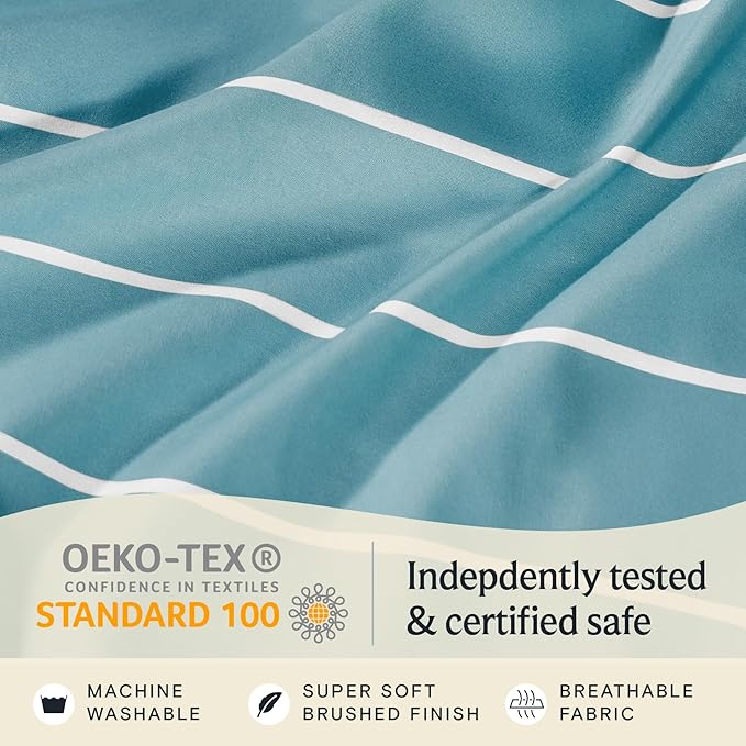 LuxClub 4 PC Full Size Sheet Set, Breathable Luxury Bed Sheets, Deep Pockets 18" Wrinkle Free Cooling Machine Washable Hotel Bedding (Striped Light Blue)