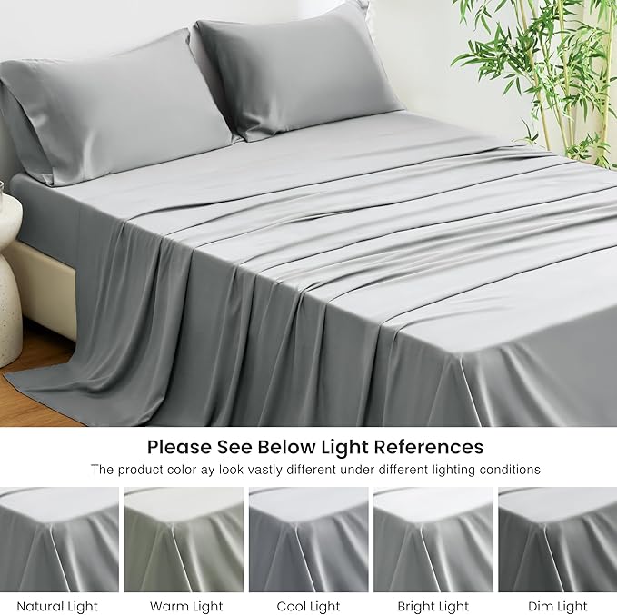 Love's cabin 3 Piece Twin Sheet Set, 100% Rayon Derived from Bamboo, Cooling & Breathable, Soft Silky Deep Pocket up to 16", Hotel Luxury Bedding for Hot Sleepers, Light Grey
