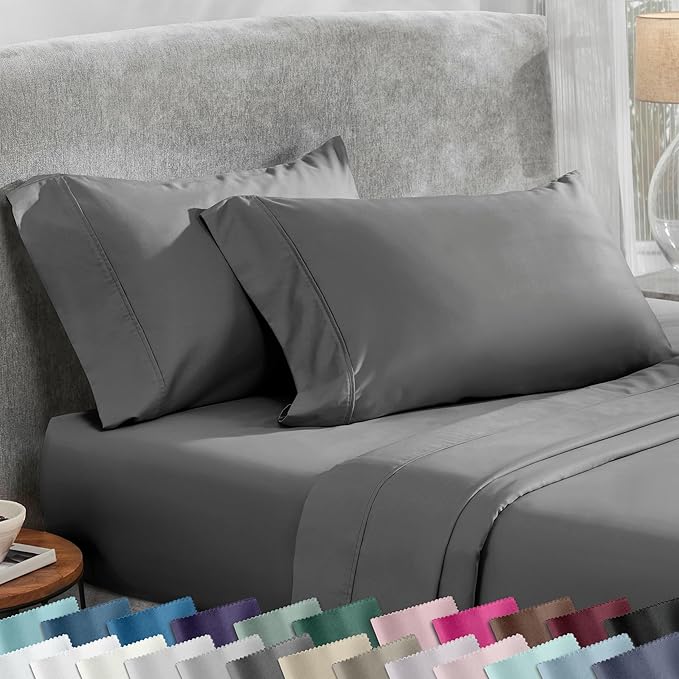 California Design Den King Size Pillowcase Set - 400 Thread Count, 100% Cotton Sateen, Set of 2 Pillow Covers, Soft and Breathable - Grey