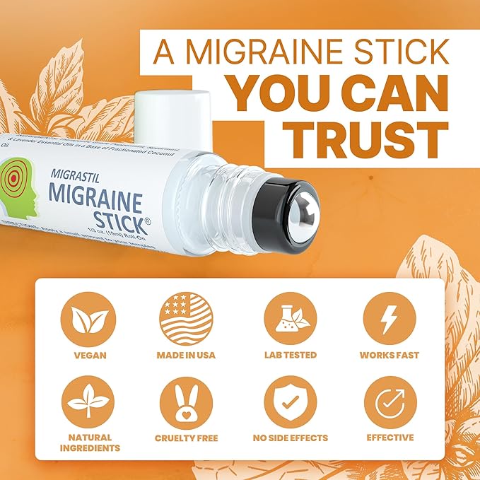Basic Vigor Migrastil Migraine Support Kit with Migraine Stick, Capsules & Nausea Inhaler. Made in the USA