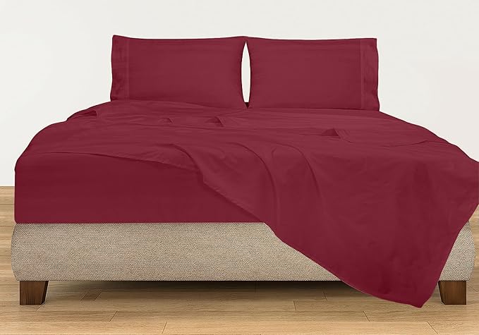ROYALE LINENS 300 Thread Count 100% Long Staple Combed Cotton Striped Sheet Set - 4 Piece Full Bed Sheets - 1 Fitted, 1 Flat, 2 Pillow Cases -Soft Cool & Crisp Sheet Set (Full, Multi Stripe Burgundy)