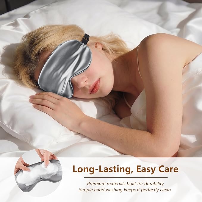 Sleep Mask Silk Eye Mask for Men Sleeping Mask, Adjustable Elastic Strap for Night Shading Sleep Mask, Soft and Comfortable for Both Men and Women (Grey, 3 Packs)