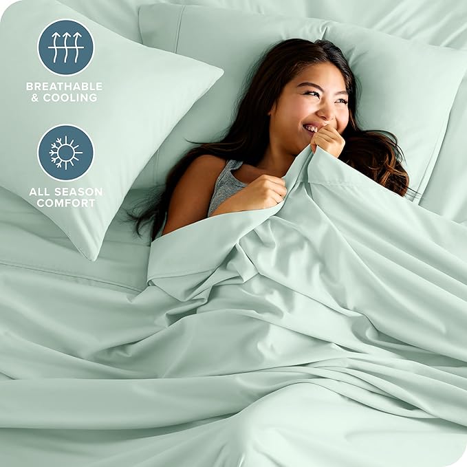 Bare Home Queen Sheet Set - 1800 Ultra-Soft Microfiber Queen Bed Sheets - Double Brushed - Deep Pockets - Easy Fit - 4 Piece Set - Bedding Sheets & Pillowcases (Queen, Spring Mint)