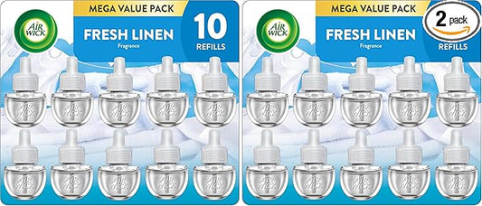 Air Wick Plug in Scented Oil Refill, Fresh Linen | 10ct | Essential Oils | Eco Friendly | Pack of 2