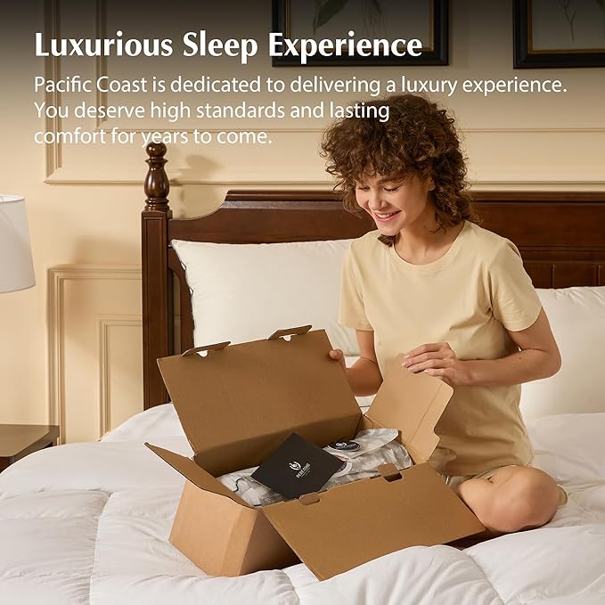 Pacific Coast Premium Goose Feather & Down Bed Pillows Queen Size 1-Pack, Hotel Quality Collection, Medium Support for Side & Back Sleepers