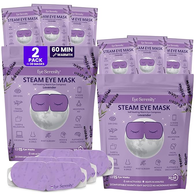 Lure Essentials Steam Eye Mask, Heated Eye Mask, Self Heating Warm Compress for Dry Eyes, Fast Relief for Stye, Puffy Sensitive Eyes, Moist Heat, Relaxation Gifts for Women and Men - Lavender
