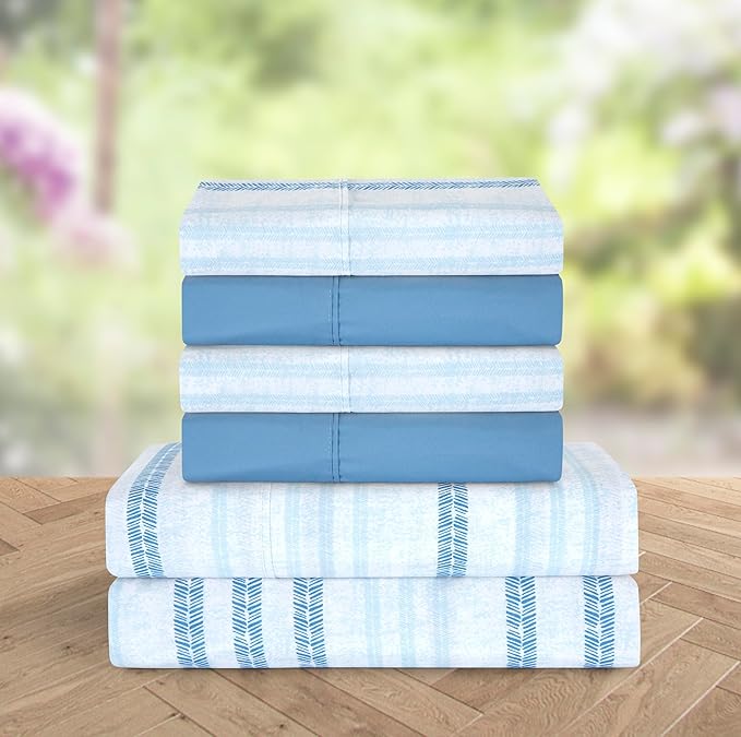 Elegant Comfort Softest and Coziest 6-Piece Sheet Set - 1500 Premium Hotel Quality Microfiber - Deep Pocket, Wrinkle Resistant 6-Piece Floral Bed Sheet Set, King, Traci Aqua