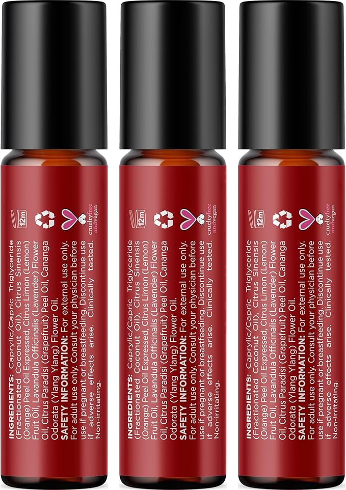 Uplift Essential Oil Roll On - Aromatherapy Essential Oil Roller with Lavender and Citrus Calming Essential Oils - Happy and Relaxing Essential Oil Blend with Orange Lemon & Grapefruit (3 Pack)