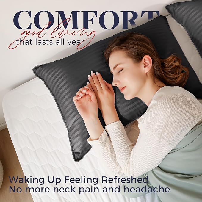 Basic Beyond Bed Pillows Queen Size Set of 4 - Down Alternative Pillows for Sleeping, Soft 20 x 28 Inches 4 Pack Queen Pillows for Back, Stomach or Side Sleepers, Black