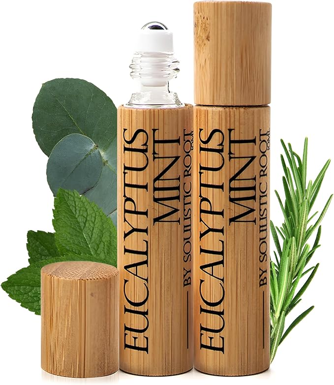 Soulistic Root Eucalyptus Mint Essential Oil Roll On – Breathe Essential Oil Blend w/Peppermint, Spearmint, Rosemary – Aromatherapy Rollerball for Spa, Self Care, Energy – 10ml Bottles Each