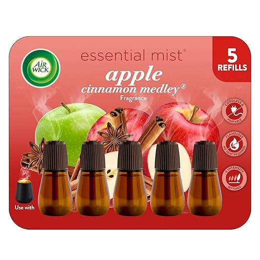 Air Wick Essential Mist Refill, 5 ct, Apple Cinnamon Medley, Essential Oils Diffuser, Air Freshener